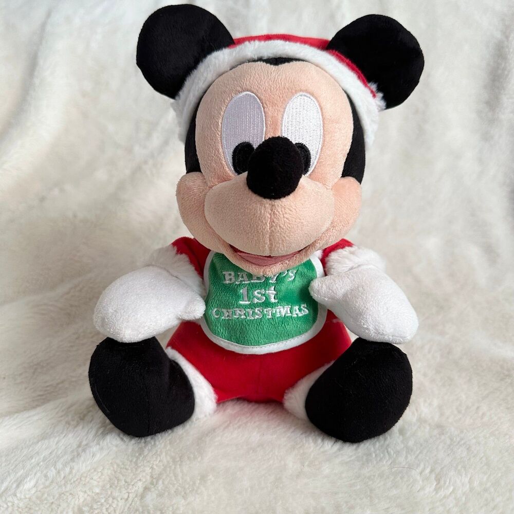Disney Parks 9” Baby Mickey Mouse Plush My Baby's 1st First Christmas Santa Toy